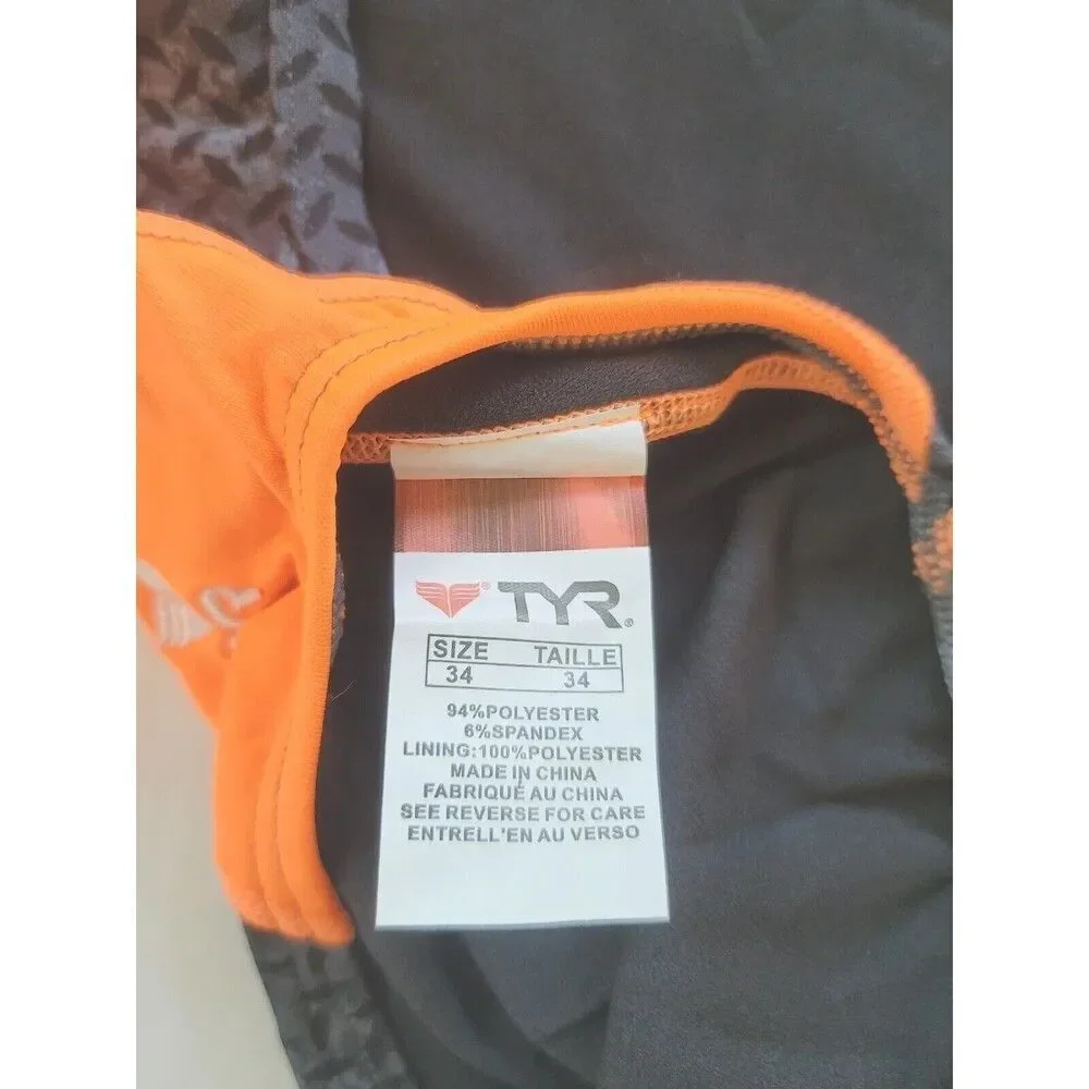 TYR Female Durafast Elite DiamondFit Swimsuit Black Orange, Size 34/M/8